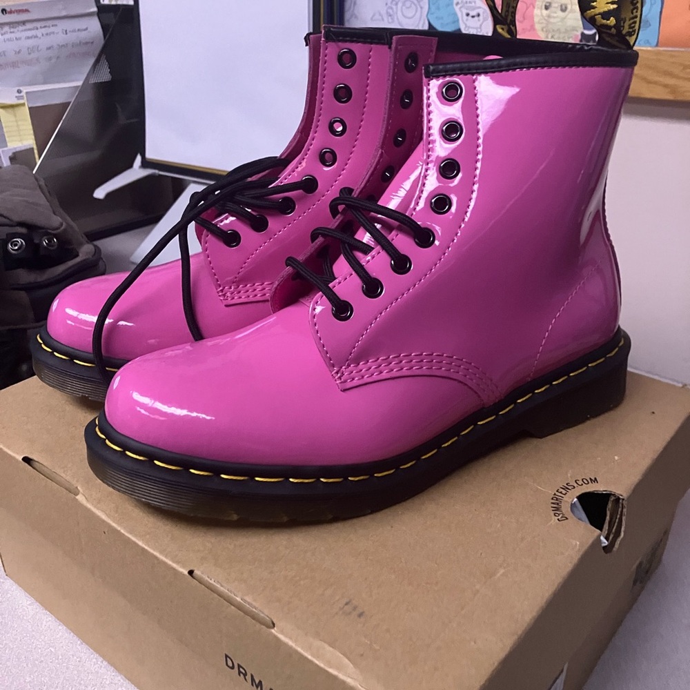 NEW size 10 Dr. Martens Pink Patent Leather Combat Boots